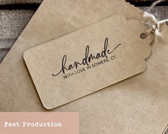 Handmade Custom Stamp | Made with Love Personalized Stamp | Gift Bag Rubber Stamper | Business Packaging Stamp