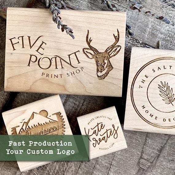 Custom Logo Stamp, Wood Engraved Stamper, Small Business Packaging,  Optional Wooden Handle, Handmade Rubber Stamp 