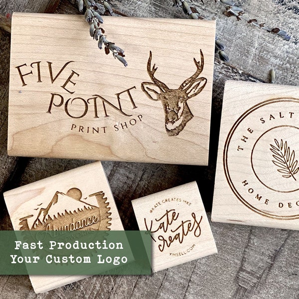 Custom Logo Stamp, Wood Engraved Stamper, Small Business Packaging, Optional Wooden Handle, Handmade Rubber Stamp