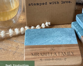 Family Name Coasters | Coasters with Logo | Custom Coasters | Personalized Wood Stone | Marble Engraved Coaster | Housewarming Gift