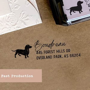 Custom Address Stamp, Dog Return Address Stamp, Dachshund Stamp, Personalized Gift for Dog Lovers, Wood Handle Stamp, Self Inking Stamp