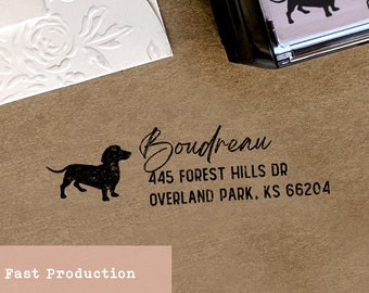 Custom Address Stamp, Dog Return Address Stamp, Dachshund Stamp, Personalized Gift for Dog Lovers, Wood Handle Stamp, Self Inking Stamp