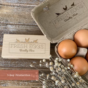 Gepersonaliseerde boerderij-eistempel | Stempel eierdoos | Aangepaste boerderijstempel | Houten logostempel | Boerderijstempel | Gegraveerde eierstempel