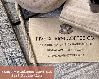 2"x3" Stamp and Business Card Kit, Custom Brand Stamp, Large Rubber Stamp, Wood Handle or Self Inking Stamp