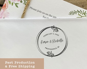 Floral Personalized Wedding Stamp, Classic Custom Marriage Address Stamp, My Details Celebration Stamper, Save the Date Rubber Stamp