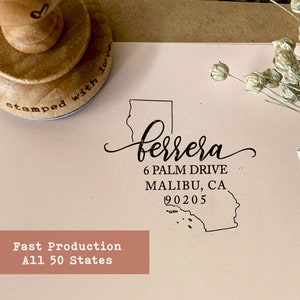 State Return Address Stamp, California Address Stamp, Housewarming Gift, Custom Address Stamp for All 50 States, Personalized Rubber Stamp