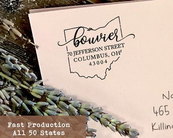 Custom State Address Stamp, Personalized Return Address, Wood or Self Inking