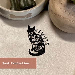 Cat Return Address Stamp, Custom Rubber Stamp, Self-Inking Personalized Stamp, Longhaired Shorthaired Cat Stamp