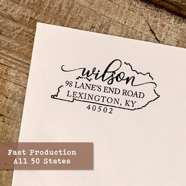 Kentucky Return Address Stamp, Customized State Stamps, All 50 US States, Personalized Gift, Rubber Stamps, Wood Handle or Self Inking Stamp