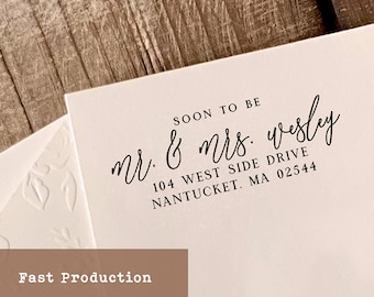 Modern Wedding Stamp, Custom Return Address Stamp, Personalized Stamp for Wedding Invitations, Rubber Stamp for Save the Date