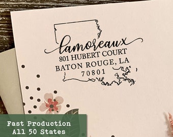 Louisiana Address Stamp, Custom State Stamp, Personalized Gift for Newlyweds or Housewarming, Self Inking Return Address Stamp, Wood Stamps