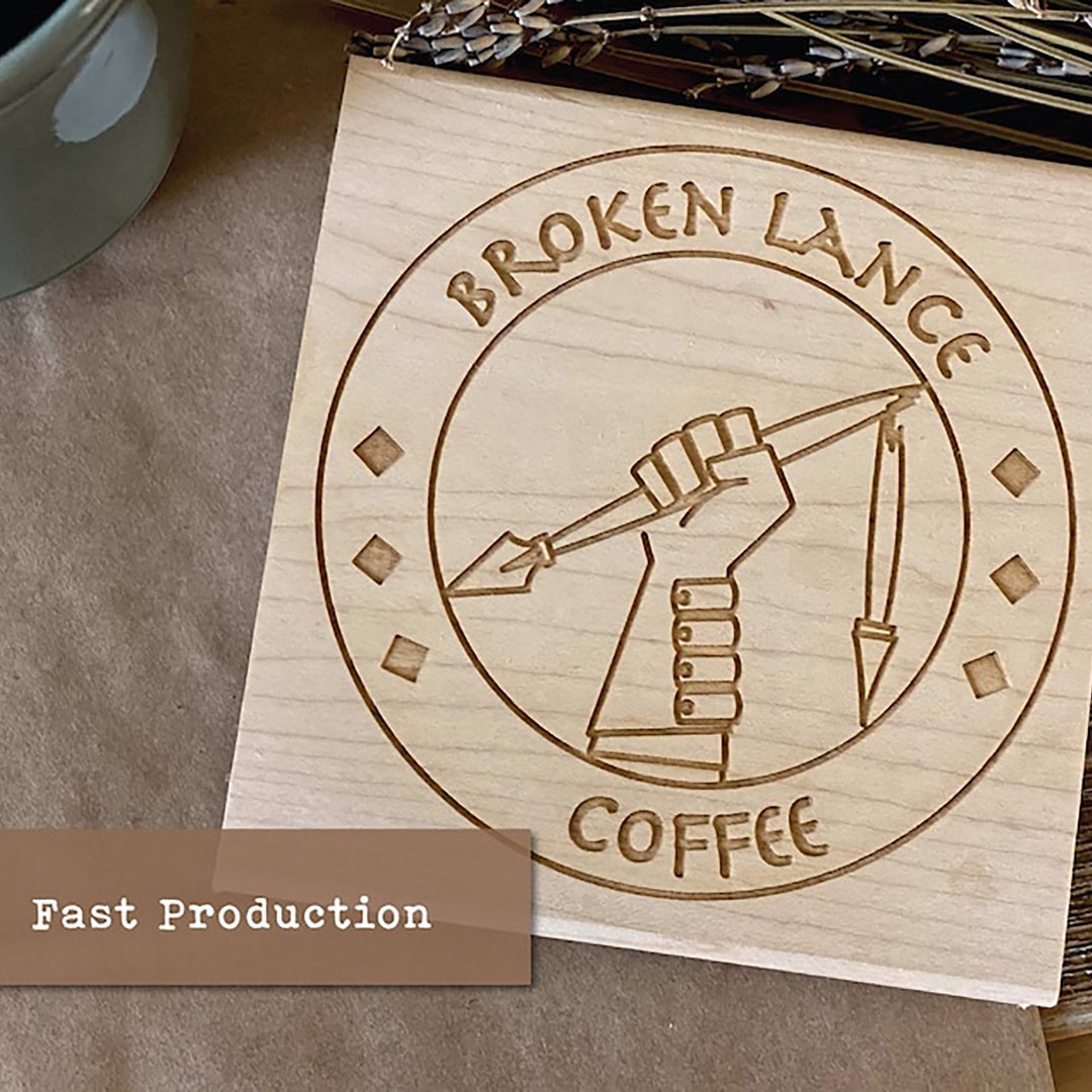 XL Laser Engraved Custom Logo Stamp, Wood Hand Stamp, Rubber Stamper