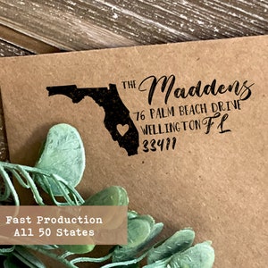 State Address Stamp, Personalized Return Address Stamp, Florida Stamp, Housewarming Gift, All 50 States Wood or Self Inking Stamps
