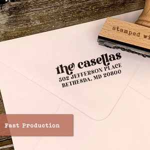 Trendy Return Address Stamp, Personalized Stamp for Mail or Wedding Invitations, Custom Address Stamp, Wood Handle or Self Inking Stamps