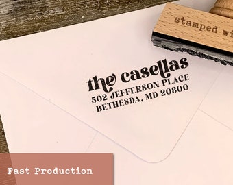 Trendy Return Address Stamp, Personalized Stamp for Mail or Wedding Invitations, Custom Address Stamp, Wood Handle or Self Inking Stamps