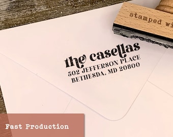 Trendiger Adressstempel, personalisierter Stempel für Post- oder Hochzeitseinladungen, individueller Adressstempel, Holzgriff oder selbstfärbende Stempel