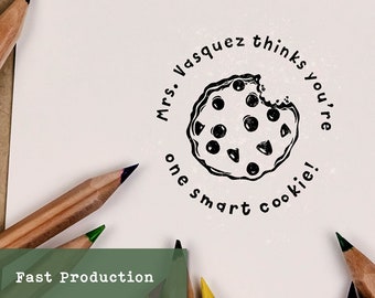 Personalized Teacher Stamp, Smart Cookie Design, Custom Rubber Stamp