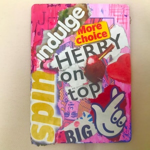 Arte original de Aceo, papel rasgado, técnica mixta, grafiti, estilo de arte urbano, collage titulado: Cherry on Top