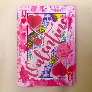 Aceo Original Art Torn Paper mini pintura en miniatura técnica mixta graffiti/arte urbano estilo Collage Titulado: Eres mi Reina de Corazones.