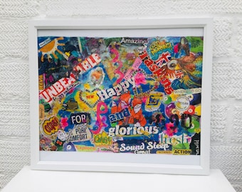 A4 Original wall art not a print poster mixed media collage Titled: Happy and Glorious