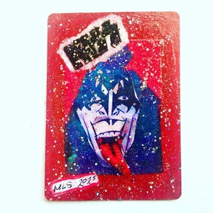 Arte original de Aceo, papel rasgado, técnica mixta, grafiti/estilo de arte urbano, collage titulado: KISS