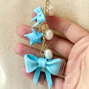 Coastal Seashell-sleutelhanger: tasbedel met oceaanthema, nautische blauwe sleutelhanger voor liefhebbers van zomerstranden