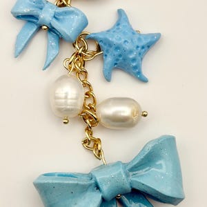 Coastal Seashell Keychain: Ocean-Themed Bag Charm, Nautical Blue Key Ring for Summer Beach Lovers