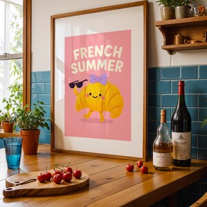 Cute Croissant Kitchen Wall Art, French Summer Poster, Pâtisserie Poster, Kitchen Decor, Digital Download Croissant Poster