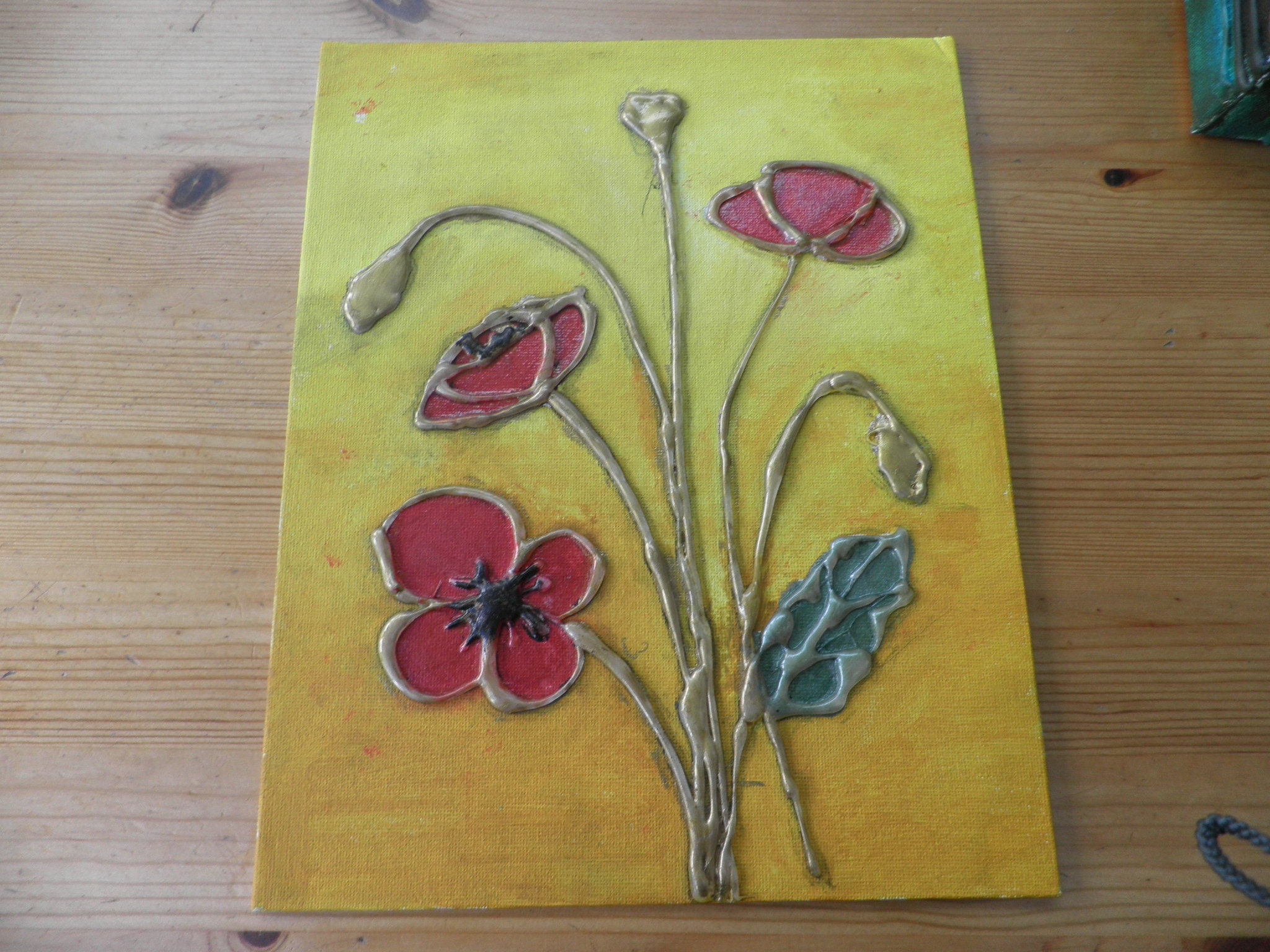 Glue Gun Art on Canvas Board Poppies with enamel Etsy