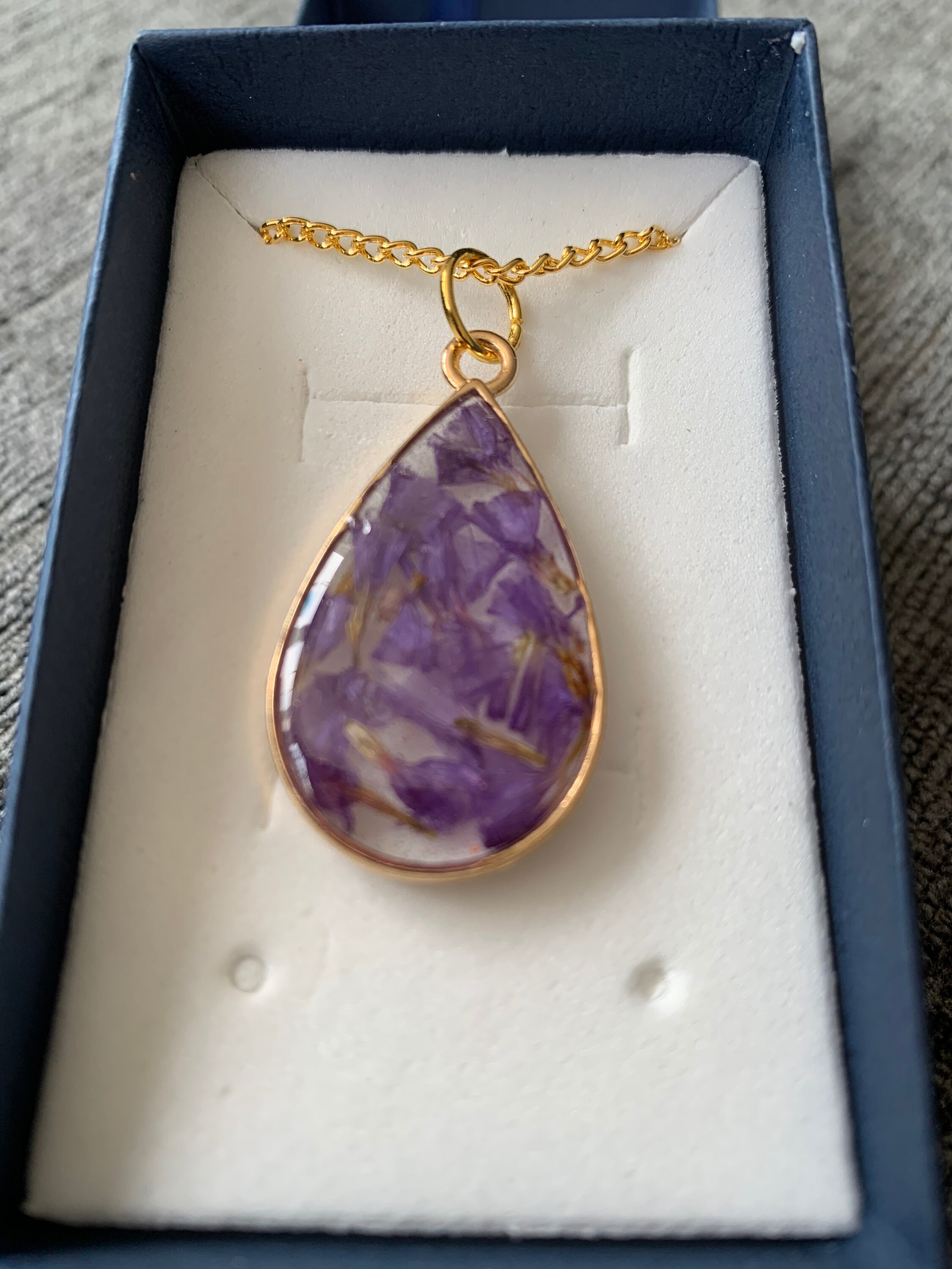 Handmade resin Tear drop Necklace. Etsy