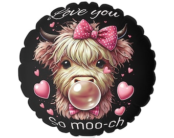 Ballon coeur Highland Cow bubblegum, ballon rond 11" Love You So Moo-ch