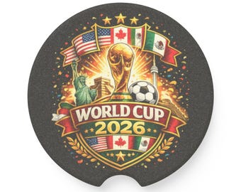 Dessous de verre en forme de voiture en pierre ollaire avec écusson de la Coupe du monde 2026 | Drapeaux de trophée de football en Amérique du Nord