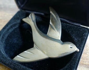 Super Fantastic Vintage Bird Brooch / Large Bird Brooch / Large Silver Tone Metal Bird Brooch / Gift for Mum / Gift for Her /Gift for Friend