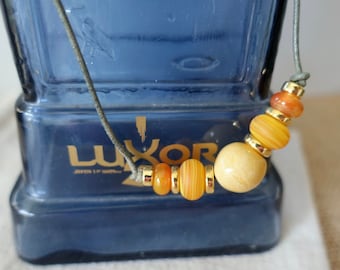 Collar de cuero del dios del sol Ra: cerámica egipcia y cuentas de lampwork