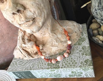 ANCIENT MOUNTAIN MOTHER / Artisan Ceramic Beads / Carnelian Beads / Adjustable Length