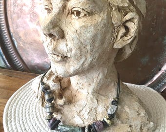 FADED GLORY TREASURY - The Heirloom #3 / Artisan Raku pendant and Beads / One Of A Kind Necklace / Anniversary Gift For Wife / Birthday