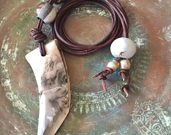 Uniquely Burnished Faded Glory Necklace  / Artisan Handmade Ceramic Pendant / Raku Beads / Adjustable Length Necklace