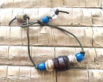 African Nomad Bracelet / Large Bone Slices  and Bone Mala Beads / Rustic Vibe / Tonal Beads / Earth Pilgrim / Unisex Nomad