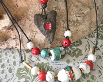 FADED GLORY TRIO / Treasury Necklaces / Conch Shell Focal Necklace / Wearable Art
