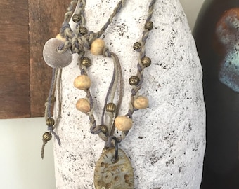 PORCELAIN KELP FROND Pendant - Beaded Necklace / One Of A Kind Kelp  / Gift for Her / Mermaid / Ocean Goddess