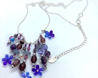 Recycled Necklace , Purple and Mauve Beads , Gift for her, Birthday gift