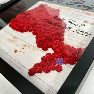 Flower Map, Paper Flowers Shadow Box, Wedding Gift, Anniversary, Flower Shadow Box
