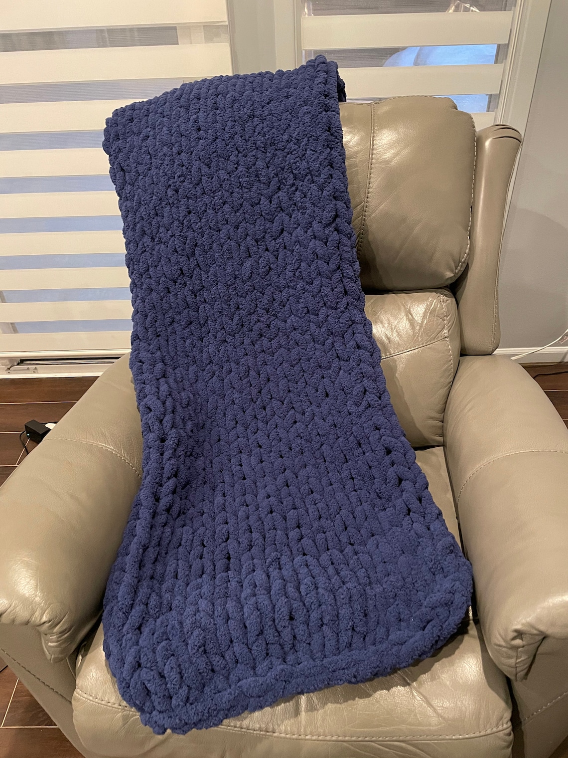 Chunky Knit Yarn Blanket Navy Etsy