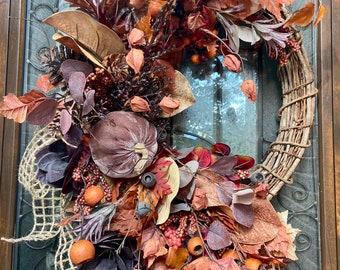 Fall grapevine wreath, fall wreath, fall grapevine, fall leaves, fall foliage, rustic fall, rustic wreath, autumn, fall door, fall decor