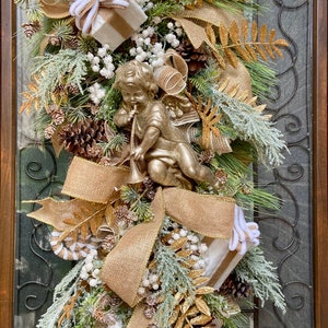 Elegant Christmas Wreath for Front Door, Religious Christmas Wreath, Rustic  Christmas Swag, Rustic Glam Christmas Wreath, Christmas Angel 
