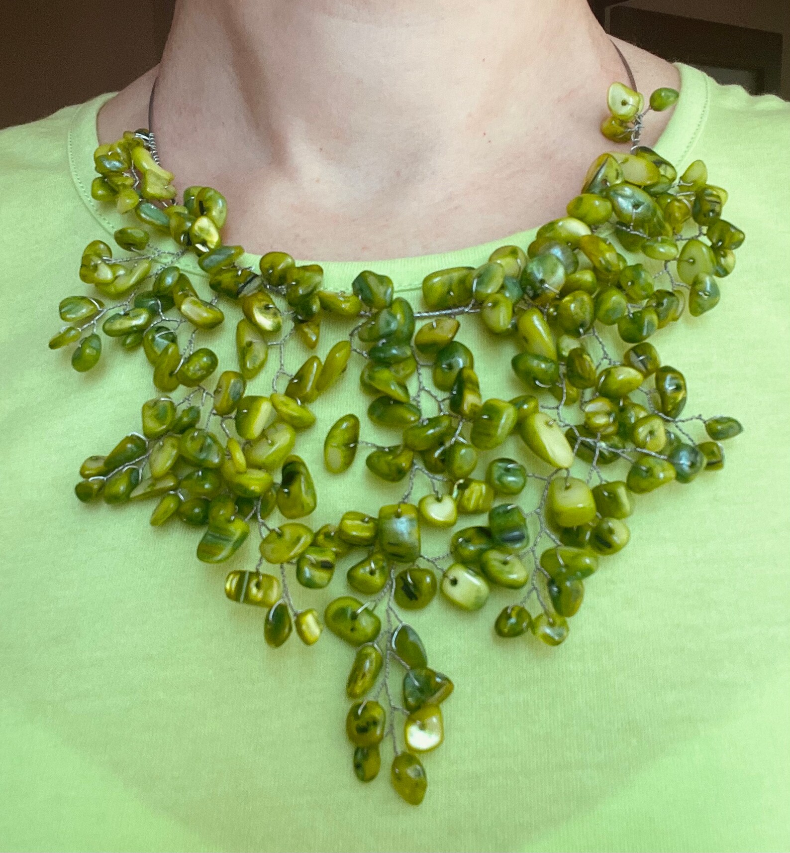Green Gemstone MotherofPearl Statement Necklace Bead Etsy