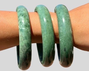 Natural Jade Bangle Smooth Green Stone Slip-On Bracelet  Natural Stone Bangle /believed to promote wisdom, balance.