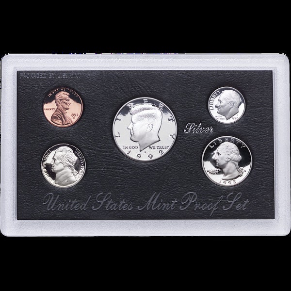 1992 silver proof set comes with original box and paper