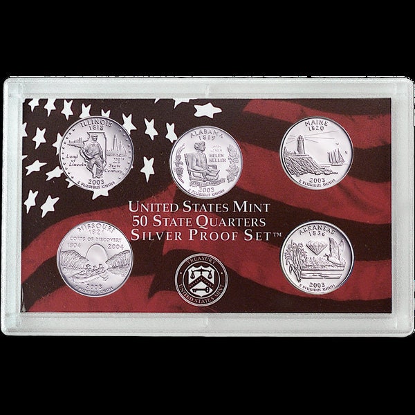 2003 silver proof set comes with original box and paper