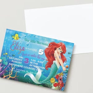 Disney Personalised Little Mermaid Ariel Invitation, Ariel Invitation, Disney Princess Invite Digital Copy Only- Can